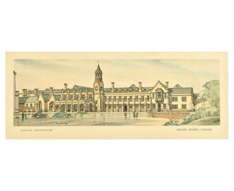 Original vintage train carriage travel poster - Railway Architecture Citadel Station Carlisle - from a watercolour by the Bri