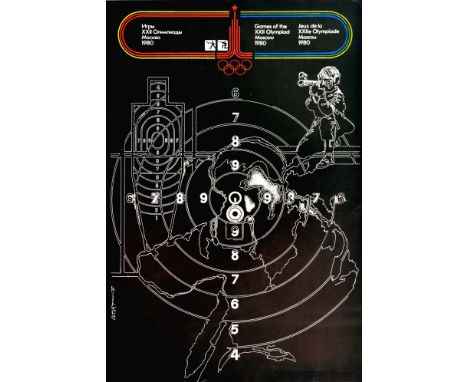 Original vintage sport poster for the 1980 Olympic Games held in Moscow Russia featuring a dynamic design showing a shooter k