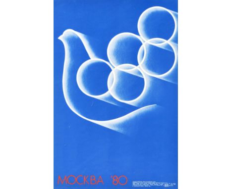 Original vintage sport poster for the 1980 Moscow Olympic Games featuring a great design depicting a white dove of peace with