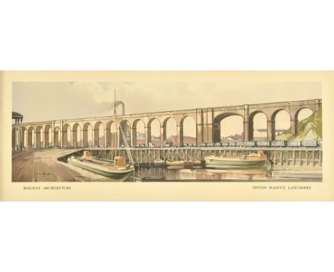 Original vintage train carriage travel poster - Railway Architecture Ditton Viaduct Lancashire - featuring a great illustrati
