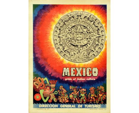 Original vintage travel poster for Mexico Pride of Indian Culture featuring a dynamic and colourful design depicting the earl