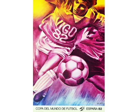 Original vintage sports poster for the Football World Cup Spain 1982 - Copa del mundo de Futbol Espana 82. Dynamic image in s