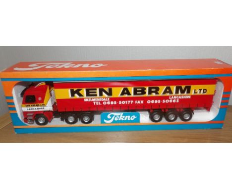 Boxed Tekno 1:50 scale Scania tractor and Ken Abram Limited trailer