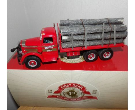 Boxed First Gear 1:34 scale MACK L Series Logging Stake Truck Miller Logging