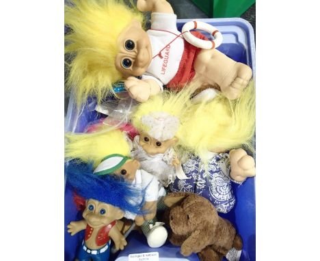 Box of vintage Troll dolls