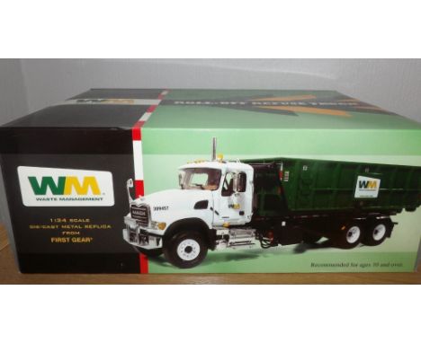 Boxed First Gear 1:34 scale MACK six wheel Waste Management Roll on Roll of Refuse Truck