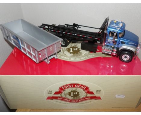 Boxed First Gear 1:34 scale Mack Granite roll off refuse truck