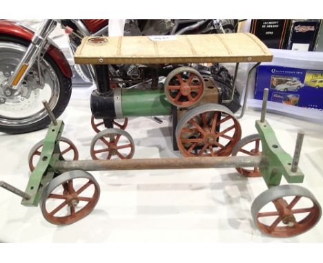 Vintage Mamod TE1A live steam traction engine with log trailer 