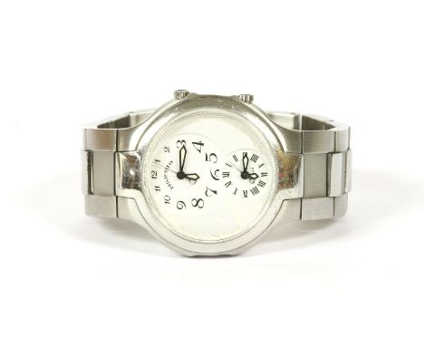 A gentlemen's stainless steel Philip Stein 'Teslar' quantum quartz bracelet watch.a circular case, 34mm diameter, with gradua