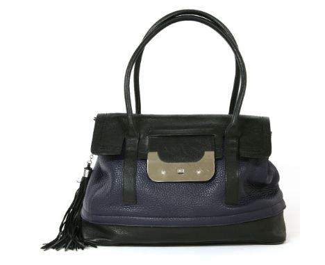 A Diane von Furstenberg navy and black leather tote handbag,navy with black leather flap closure, silver-tone hardware, canva