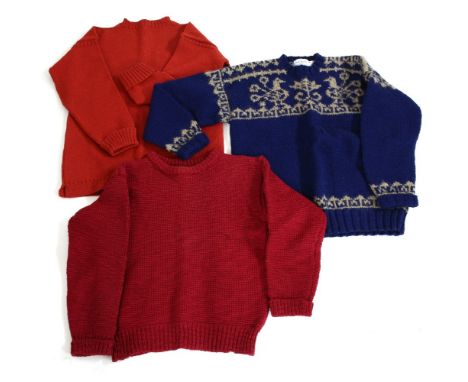 A vintage Marc O'Polo red hand-knitted wool jumper,c. late 1970s,a vintage Hackett of London hand-knitted wool jumperblue wit