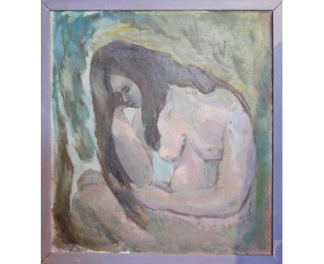 Mid 20th century school, Portrait of a Nude Lady, oil on canvas, EBH to lower right, 55 x 50cm 