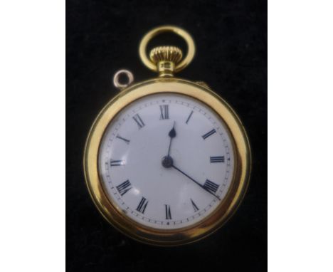 A late 19th century 18ct yellow gold ladies pocket watch, movement signed L.H. Weeks, Bradford, white enamel dial with Roman 