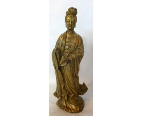 An early 20th century Chinese gilt bronze statue of Guan Yin, H.47cm 