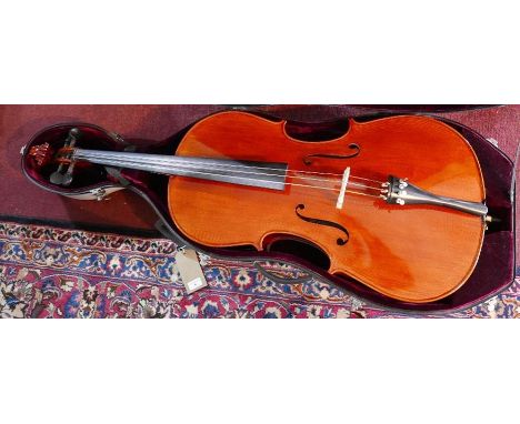 An Archer size 44 cello, together with a bow, in a hard case, bares label to interior 