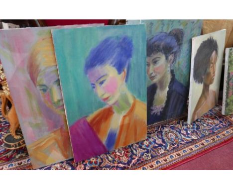 Georgina Hunt, four portrait oils on canvas, plus one other 