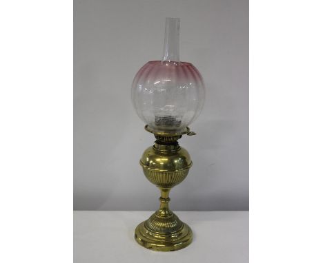 A quality Hink's rise &amp; fall oil lamp &amp; shades 56cm tall 