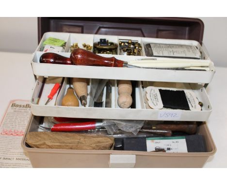 A box of assorted stud, button and belt making  accessories etc 