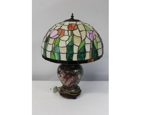 A Tiffany style  large lampshade &amp; ceramic base 58cm tall 