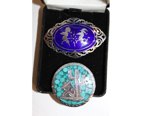 Two vintage silver &amp; enamel brooches 