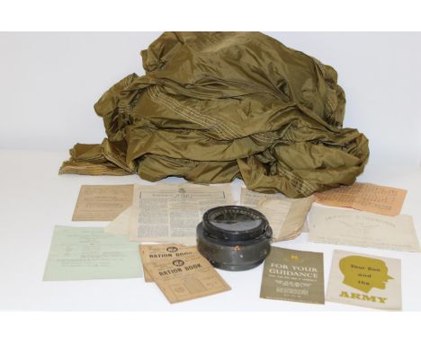 A WW2 period type P8 AM Gimbal compass (glass cracked) &amp; other ephemera parts of WW2 period American parachute 