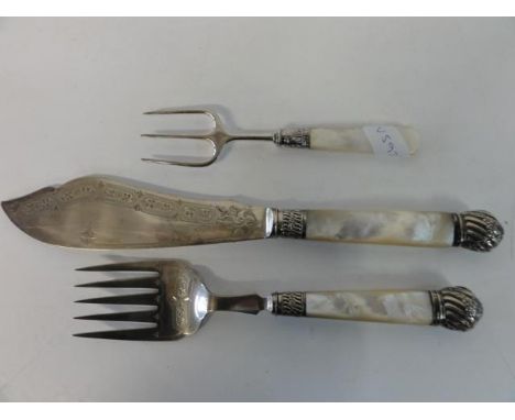 Three pieces of vintage cutlery one with a silver collar 