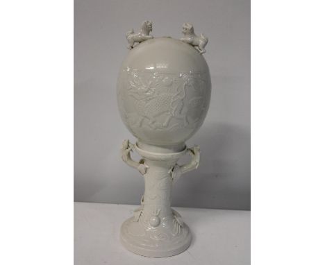 Blanc de China porcelain lamp (no fittings) 42cm tall 