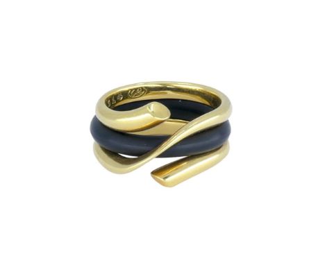 Georg Jensen 18k Gold Rubber Ring.       DESIGNER:Â Georg Jensen CIRCA:Â 1970s MATERIALS:Â 18k Gold, Rubber WEIGHT:Â 9.1 gram