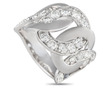 Cut-out accents add depth and dimension to this stylish 18K White Gold ring. The sleek setting is elevated by sparkling diamo