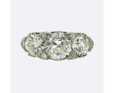 Victorian 3.92 Carat Diamond Three-Stone Ring.               Weight:Â&nbsp;5.7 grams Ring Size:Â&nbsp;M (53) Face Dimensions: