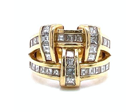 18K Yellow Gold 1.90 Ct. Diamond Ring.                         Weighing 9.0 grams Set with 32 Ascher-cut Diamonds weighing ap