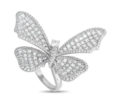 18K White Gold 5.19ct Diamond Butterfly Statement Ring.                      Gender:Ladies  Weight:14.1 grams Ring Top Height
