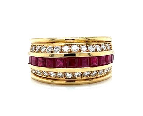 18K Yellow Gold Ruby &amp; Diamond Ring.                      Weighing 7.4 grams Set with 24 Diamonds weighing app. 0.50 Ct. 