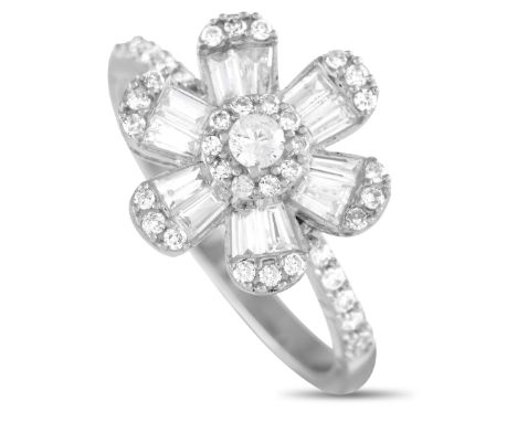 14K Yellow Gold 0.81ct Diamond Flower Ring.            Gender:Ladies Weight:2.8 grams Ring Top Height:5 Metal:14K White Gold 