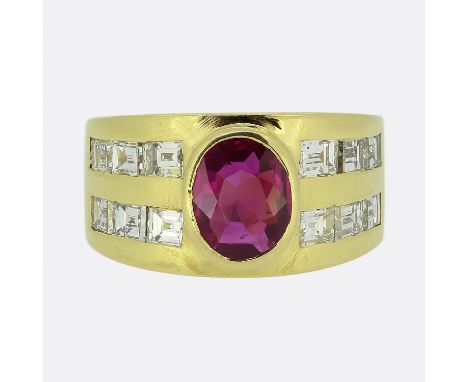 Vintage Burmese Ruby and Diamond Ring.                         Weight:Â&nbsp;14.5 grams Ring Size:Â&nbsp;O (55) Band Width:Â&