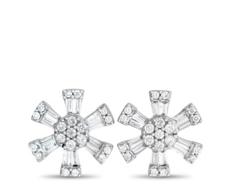 Light up your face, and your outfit, with brilliance from this pair of floral-inspired diamond earrings. Each stud measures h