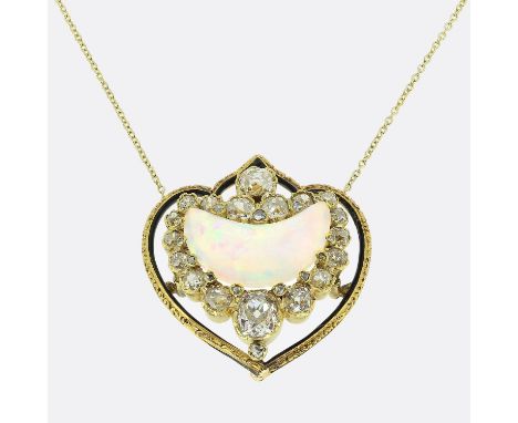 Victorian Opal Moon Crescent Diamond and Enamel Pendant Necklace.                   Weight:Â&nbsp;8.8 grams PendantÂ&nbsp;Dim