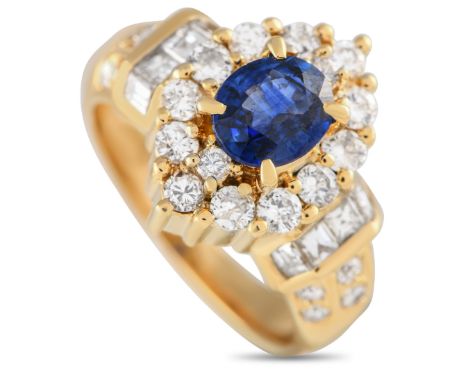 18K Yellow Gold 1.12ct Diamond and Sapphire Ring.         Gender:Ladies Weight:8.9 grams Ring Top Height:7 Metal:18K Yellow G