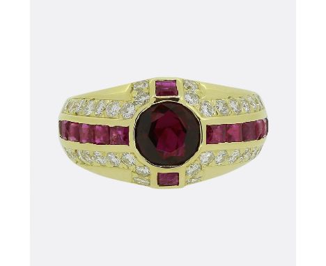 Vintage Ruby and Diamond Ring.          Weight:Â&nbsp;7.2 grams Ring Size:Â&nbsp;J (49) Band Width:Â&nbsp;10.3mm - 5mm Princi