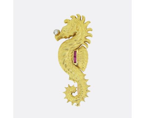 Cozzolino Mid-Century Ruby and Diamond Seahorse Brooch.                     Weight:Â&nbsp;14.0 grams Dimensions:Â&nbsp;53mm x