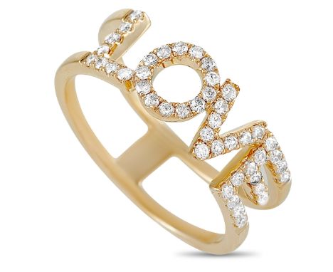 This LB Exclusive love ring is made of 14K yellow gold and embellished with diamonds that amount to 0.35 carats. The ring wei