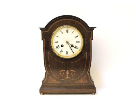 An early 20th century inlaid mahogany mantle clock, 30.5cm in height