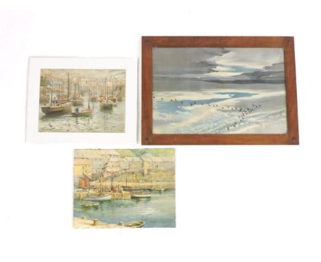 William Edward CroxfordBOATS IN MEVAGISSY HARBOURwatercolour, signed and dated '90 lower right29cm x 38.5cmtogether with a Pe