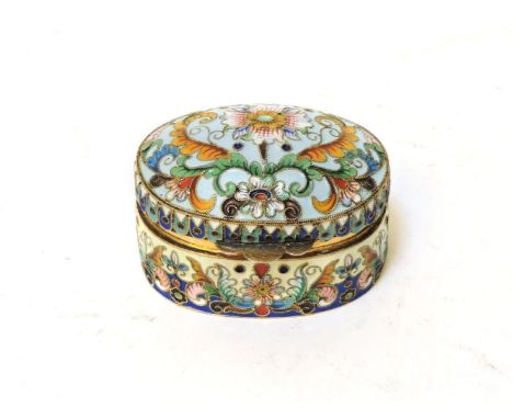 Russian silver and enamel pill box