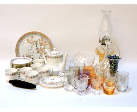 A Paragon china part tea and dinner service,  and two coloured drinking glasses