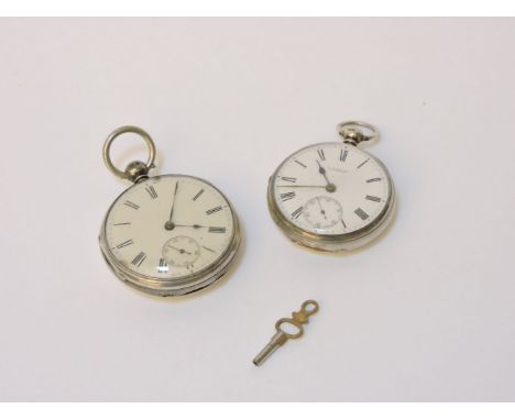 Two silver cased pocket watches, each key wound with subsidiary seconds dial, fusee movements, one engraved for 'R Linford, N