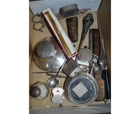 Silver flask, eye glass, etc.