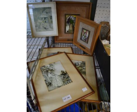 Two decorative enamel panels and some 'Rackham' illustrations (prints)