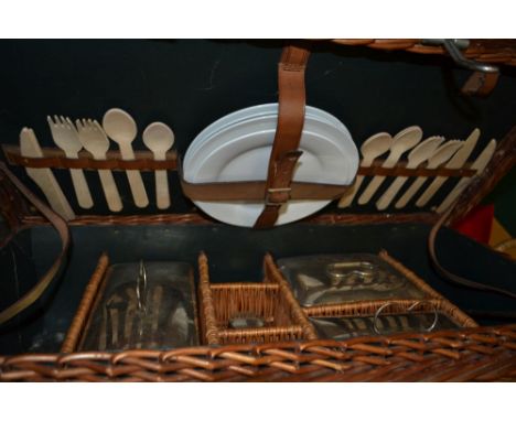 Retro picnic set housed in a fitted wicker hamper
