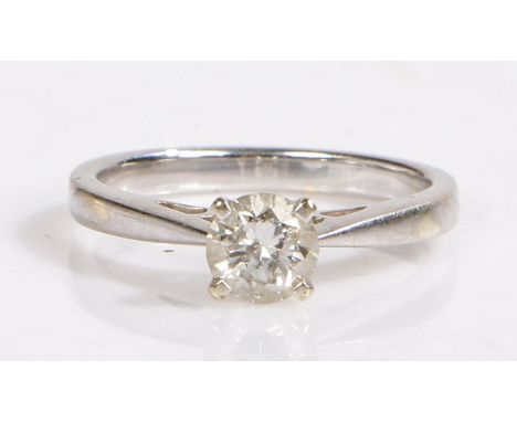A 9ct white gold diamond solitaire ring.
Approx. diamond carat weight: 0.50ct. Colour: H-I. Clarity: SI2.
Ring size J.
Weighi